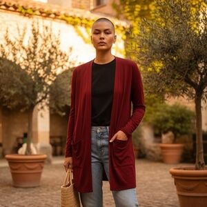 QIXING Womens Casual Lightweight with Pockets Long Sleeve Cardigan Size L